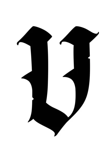 字母V的哥特式风格 这个符号在白色的背景上是孤立的 书法和字母书写 中世纪拉丁字母 公司的标志 字母表纹身用的精致字体 — 图库矢量图片