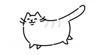 Şişman şirin kedi çalışır. Resim beyaz bir arka plan üzerinde çekilen. Koşma kabarık kedi sağlanıncaya. Komik kedi. El ile kontur animasyon. Şirin sihirli kedi. Arzularını yerine getirir. Yansıtılmış