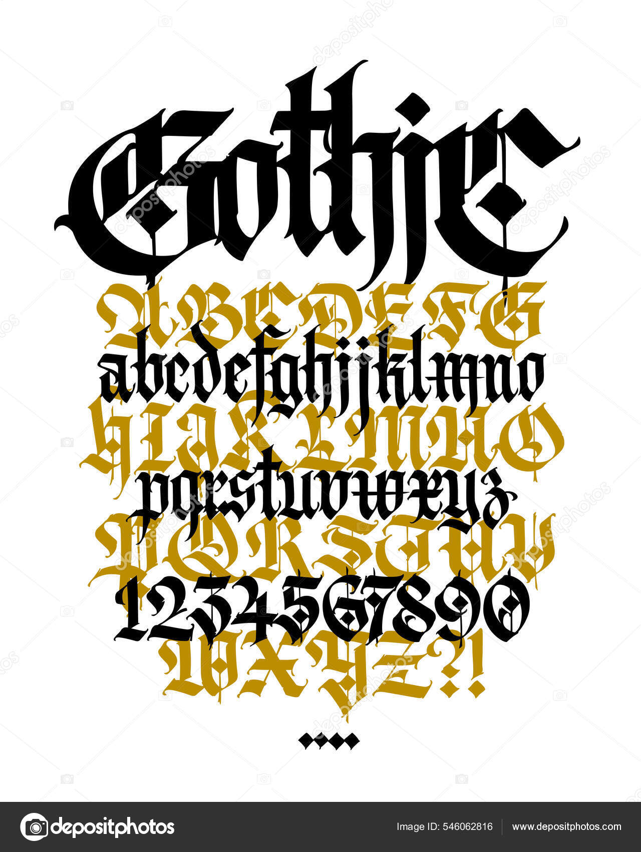 Full alphabet in the Gothic style. Vector. Letters on a white