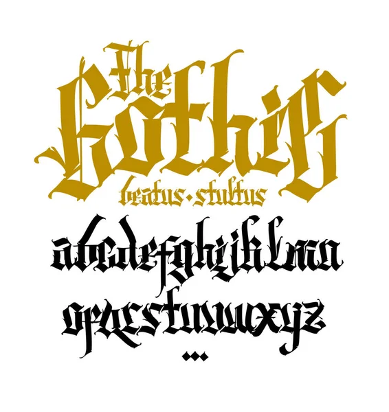 Gotycki Angielski Alfabet Wektor Średniowieczne Latynoskie Modne Listy Znaki Symbole — Wektor stockowy
