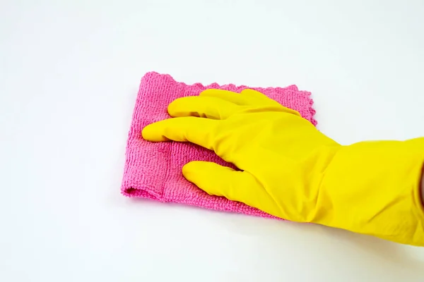 Sponge Washing Cleaning Female Hand Hand Latex Glove Isolated White — Foto de Stock