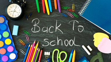 school stuff on the blackboard, education concept