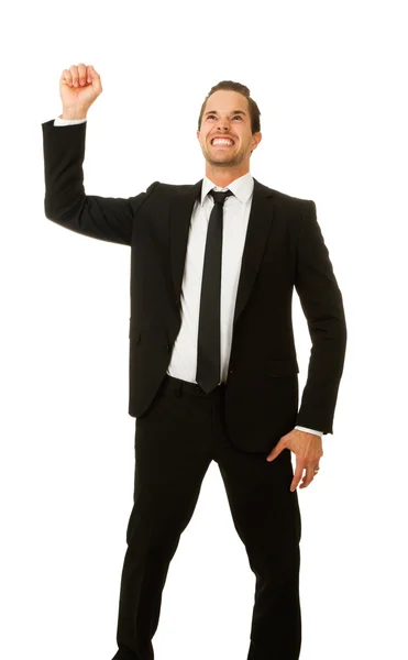 Business man with hand in air — Stock Photo, Image