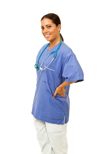 Smiling doctor with hands on hips — Stock Photo, Image