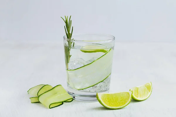 Cucumber Water Lime Rosemary Glass Lemonade Slices Lime Cucumber White — Stock Photo, Image