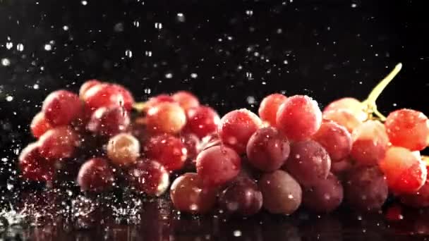 Tetes air jatuh pada anggur segar. Difilmkan adalah gerakan lambat 1000 fps. — Stok Video
