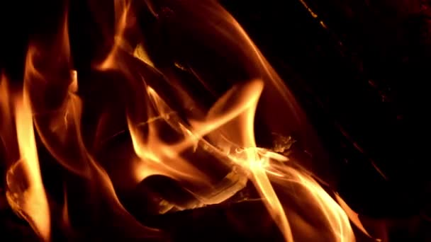 Μια Φωτεινή Φλόγα Φωτιάς Μακρό Φόντο Τραβηγμένο Κάμερα Υψηλής Ταχύτητας — Αρχείο Βίντεο