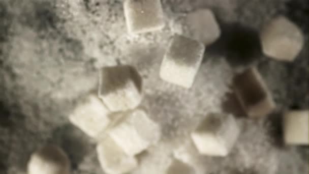 Suiker Stijgt Roteert Tijdens Vlucht Bovenaanzicht Macro Achtergrond Gefilmd Een — Stockvideo