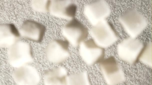 Pedaços Açúcar Caem Vista Superior Filmado Câmera Lenta 1000 Fps — Vídeo de Stock