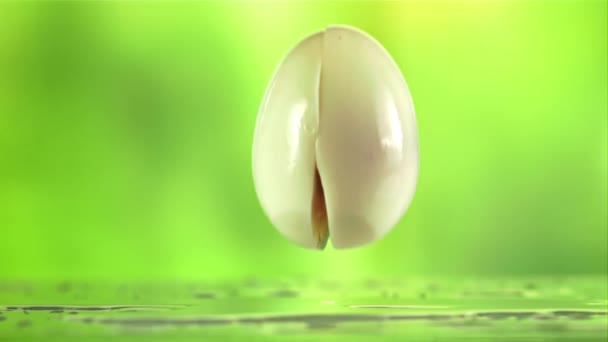 Uovo Cade Divide Pezzi Sfondo Verde Girato Rallentatore 1000 Fps — Video Stock