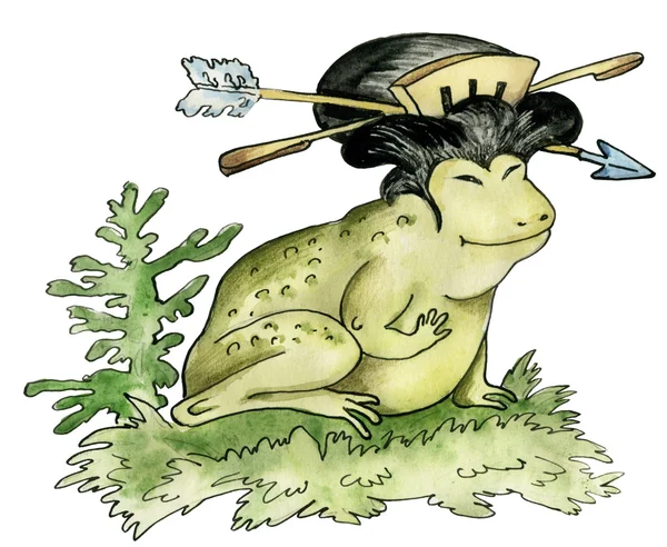 Kreslená postava ilustrace žáby - japonská gejša — Stock fotografie