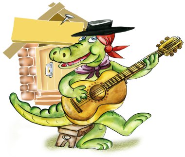 karikatür timsah oyun gitar