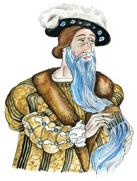 Karakter illustratie van sprookje "blauwe baard" Stockafbeelding