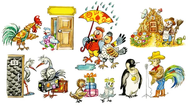 Collection of funny bird`s characters — Stock Photo, Image