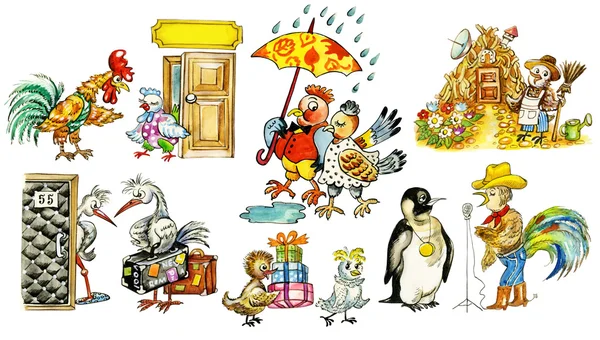 Collection of funny bird`s characters Φωτογραφία Αρχείου
