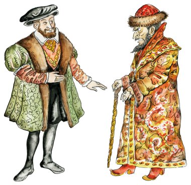 Rusya ve Fransa in16th yüzyıl kostümleri kralları