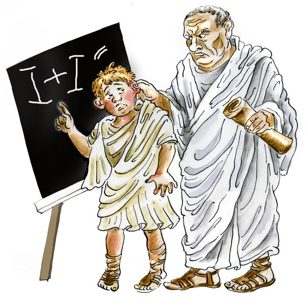 Ancient Roman Teacher punishing negligent schoolboy