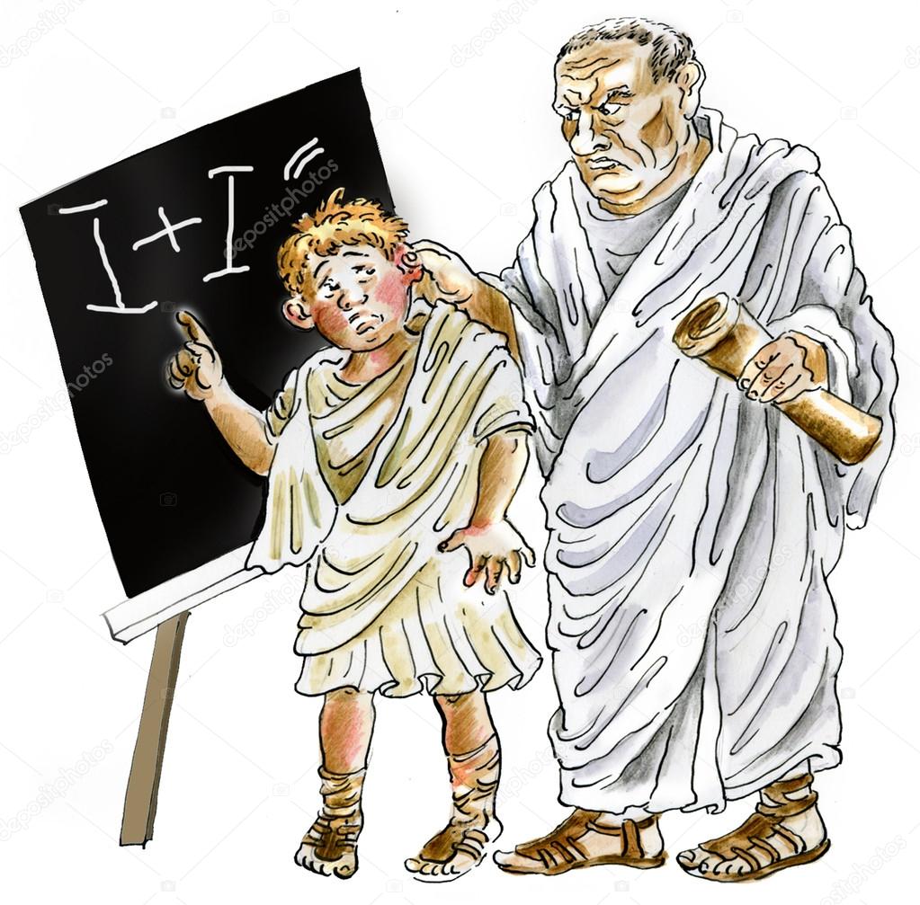 Ancient Roman Teacher punishing negligent schoolboy