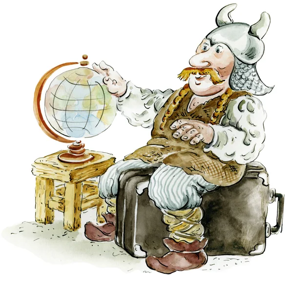 Viking-tourist , cartoon illustration — Stock Photo, Image