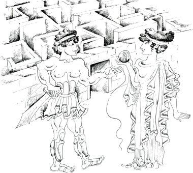 Theseus ve minotaur labirent karşı ariadne