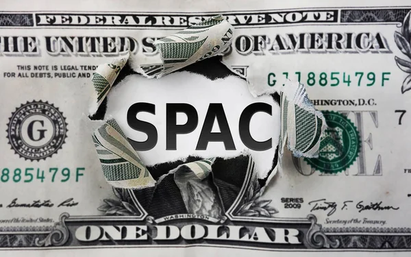 Spac Special Purpose Acquisition Company Texto Sobre Uma Nota Dólar — Fotografia de Stock