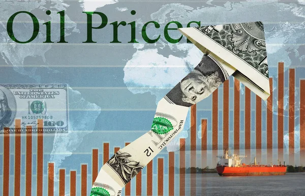Mapa Świata Wykres Dolara Pokazujący Rosnące Ceny Ropy Naftowej — Zdjęcie stockowe