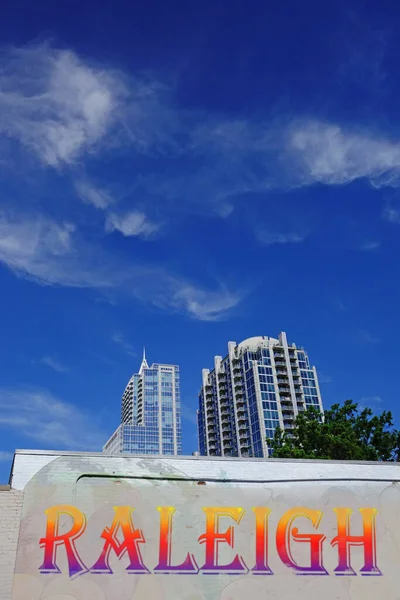 Widok Centrum Raleigh Rynku Miasta Tekstem Raleigh Budynku Cegły — Zdjęcie stockowe
