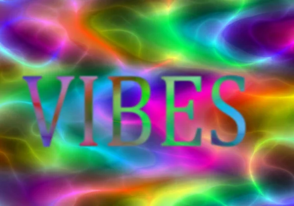Vibes Text Psychedelic Backgrouund Waves Pastel 60S Colors — Stockfoto