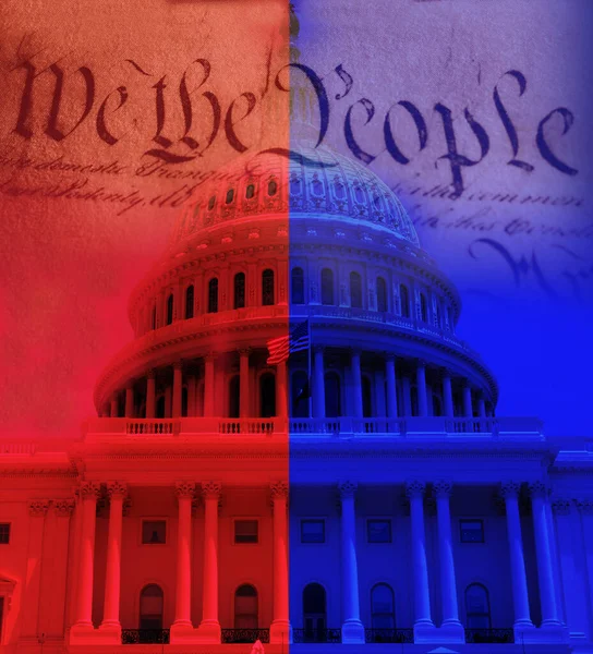 Capitol Dome Washington Half Red Half Blue Constitution Text Signifying —  Fotos de Stock