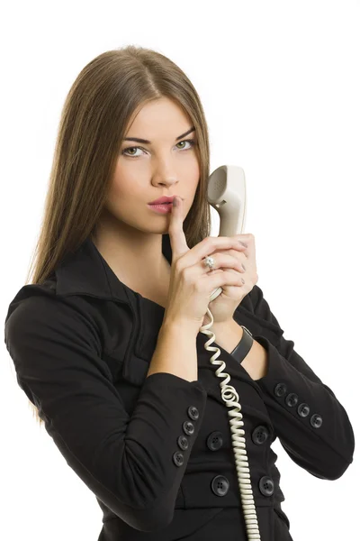 Successful businesswoman gesturing keep silence — Stock Photo, Image