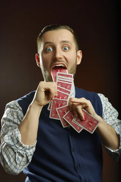 Spela kort trick — Stockfoto