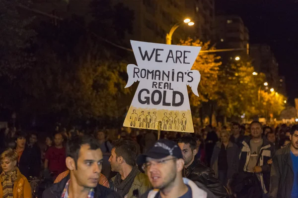 Protesty przeciwko cyjanku wydobycie złota w rosia montana — Zdjęcie stockowe