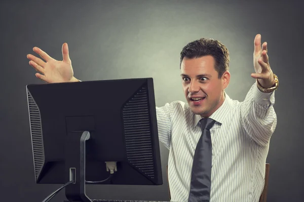 Thrilled businessman over great news — Stock Photo, Image