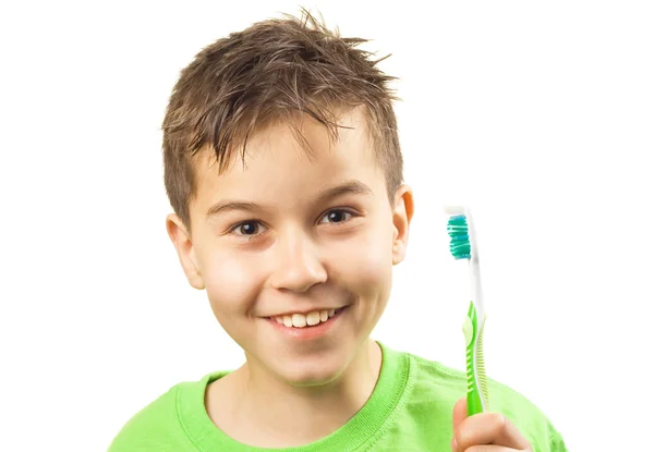 Junge mit Zahnbürste — Stockfoto