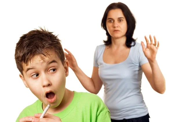 Boy caught with cigarette — Stock Photo, Image