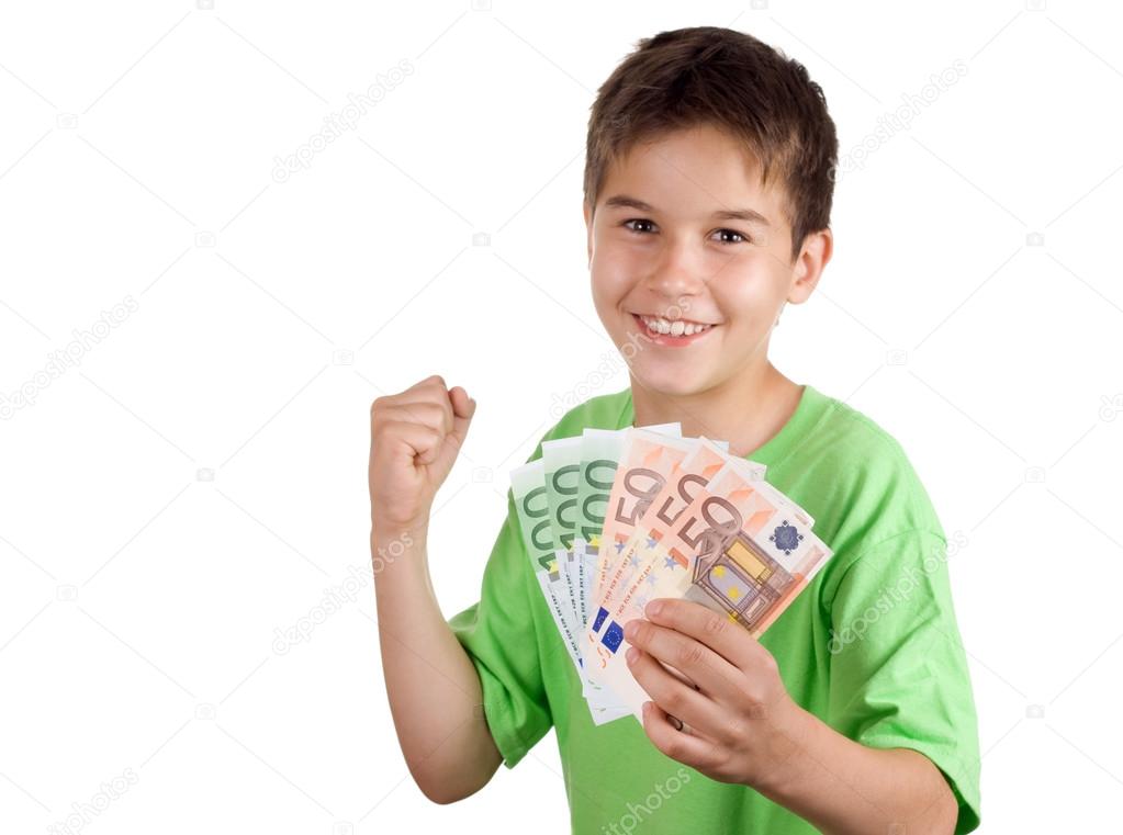 Happy boy with money in his hand