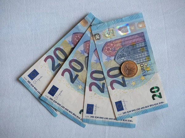 Notas Moedas Euro Eur Moeda União Europeia — Fotografia de Stock