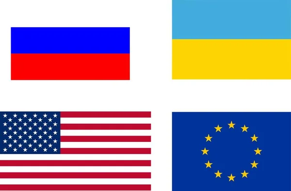 Rysslands Ukrainas Europeiska Unionens Och Amerikas Förenta Staters Nationella Flaggor — Stock vektor