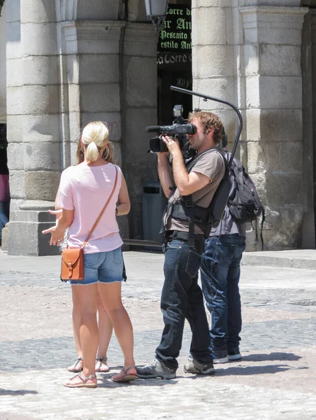 Madrid Spain Circa June 2015 Телевізійна Трупа Головній Площі Plaza — стокове фото