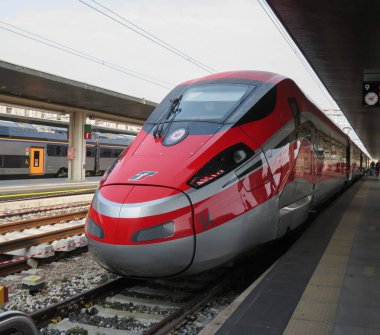 VENICE, ITALY - CIRCA APRIL 2022: Frecciarossa high speed train ready for departure