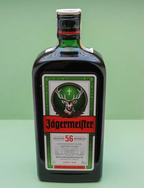 Wolfenbuettel Alemanha Circa December 2019 Uma Garrafa Licor Ervas Jagermeister — Fotografia de Stock