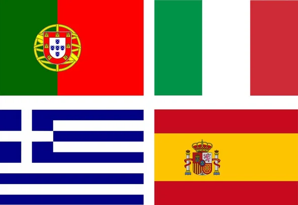 Lijst Van Vlaggen Van Varkens Portugal Italië Griekenland Spanje Landen — Stockvector