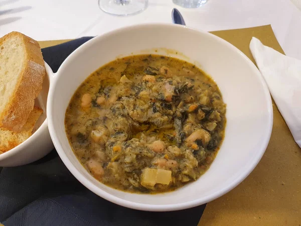 Ribollita Означає Переварений Суп Тосканського Супу Виготовлений Хліба Овочів Тому — стокове фото