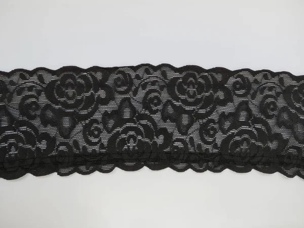 Black Floral Lace Band Texture Useful Background — Stock Photo, Image