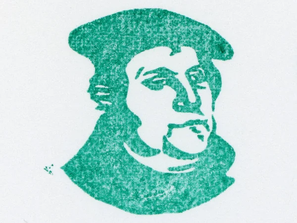 Martin Luther Portrét Zeleným Inkoustem Bílém Pozadí — Stock fotografie