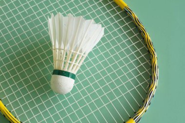 Yeşil arka planda raketi olan bir mekik horozu