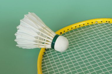 Yeşil arka planda raketi olan bir mekik horozu