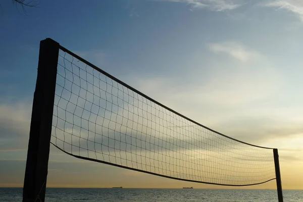 Zblízka Plážový Volejbal Síť Proti Modré Obloze — Stock fotografie