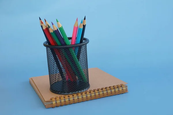 Colored Pencils Blue Background — Stock Photo, Image