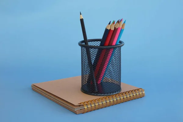 Colored Pencils Blue Background — Stock Photo, Image